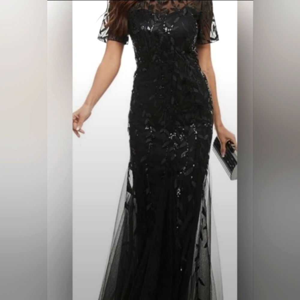 JdIsppl Floor Length Sequin Dress Maxi Bateau Neck Short Sleeve Evening